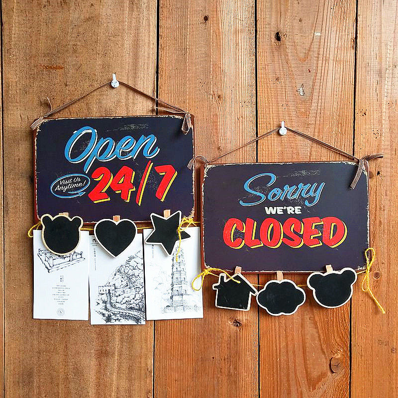 open  北欧复古铁制挂牌门牌创意家居营业中牌送二维码夹子可定制