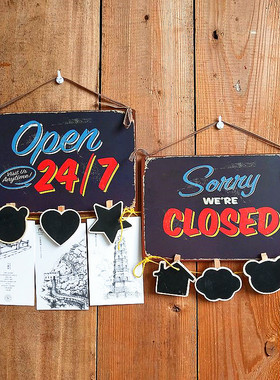 OPEN  北欧复古铁制挂牌门牌创意家居营业中牌送二维码夹子可定制