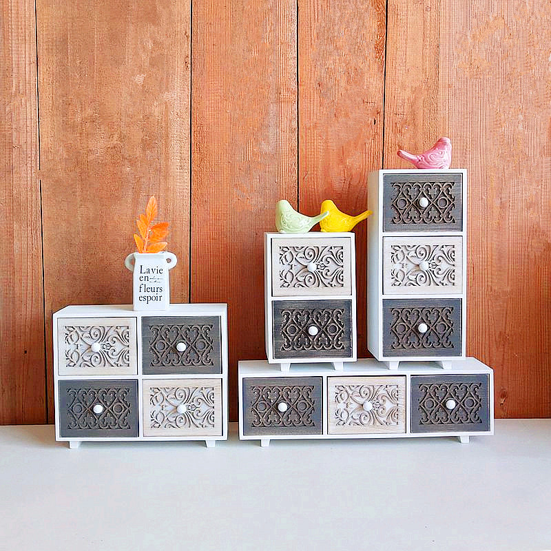 欧式复古桌面收纳盒装饰摆件木质创意房间客厅杂物首饰储物整理盒