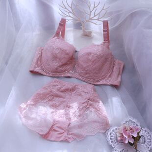调整型文胸套装蕾丝薄款大胸显小侧收副乳胖mm缩胸大码全罩杯内衣