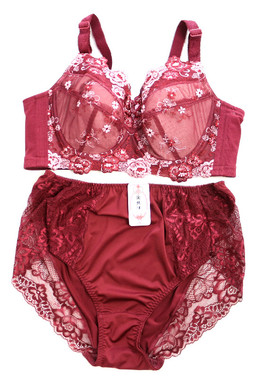 红色文胸套装全杯钢圈侧收大码f罩杯胖MM200斤大胸显小性感聚拢