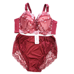 红色文胸套装全杯钢圈侧收大码f罩杯胖MM200斤大胸显小性感聚拢