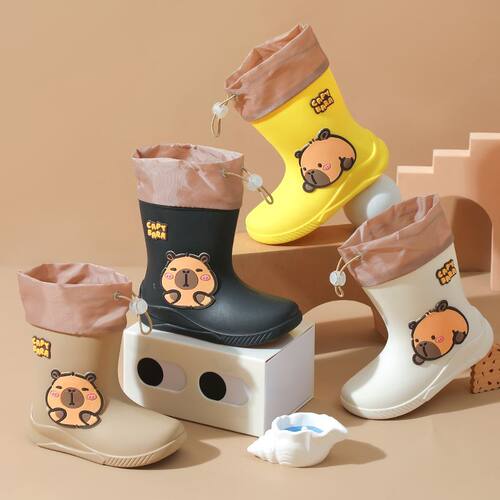 儿童雨鞋卡皮巴拉厚底防水防滑软底加绒保暖小学生幼儿园中筒雨靴