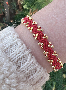 古风手工编织洒金珠波浪纹手绳