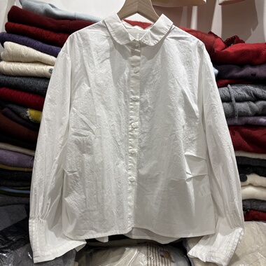 coco全棉白色日系简约娃娃领衬衫女2026早春全棉内搭衬衣文艺上衣