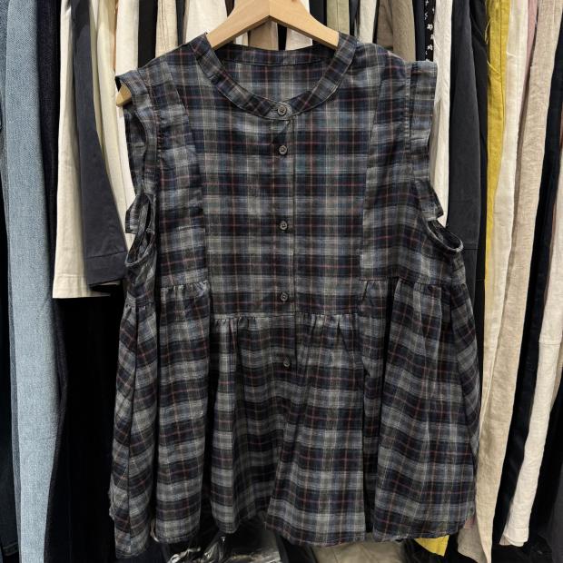 实拍2026年夏季新款全棉花边拼接宽肩格子排扣衬衫设计感减龄上衣