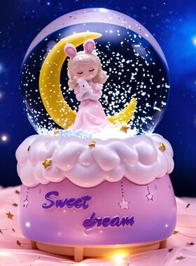 少女飘雪独角兽桌面音乐盒家居