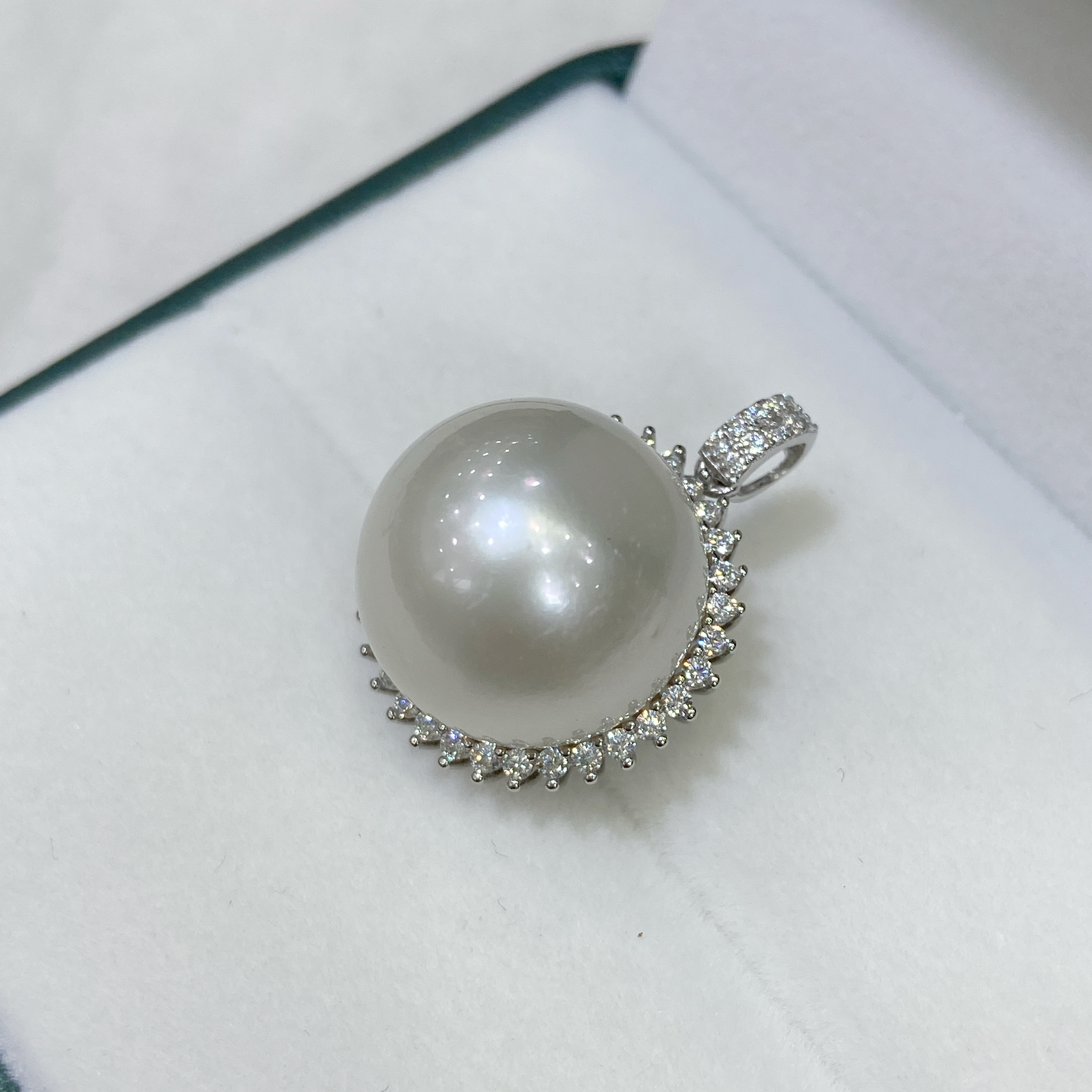 15.8mm天然澳白巴洛克吊坠纯银近正圆冷白强光海水珍珠毛衣链坠女