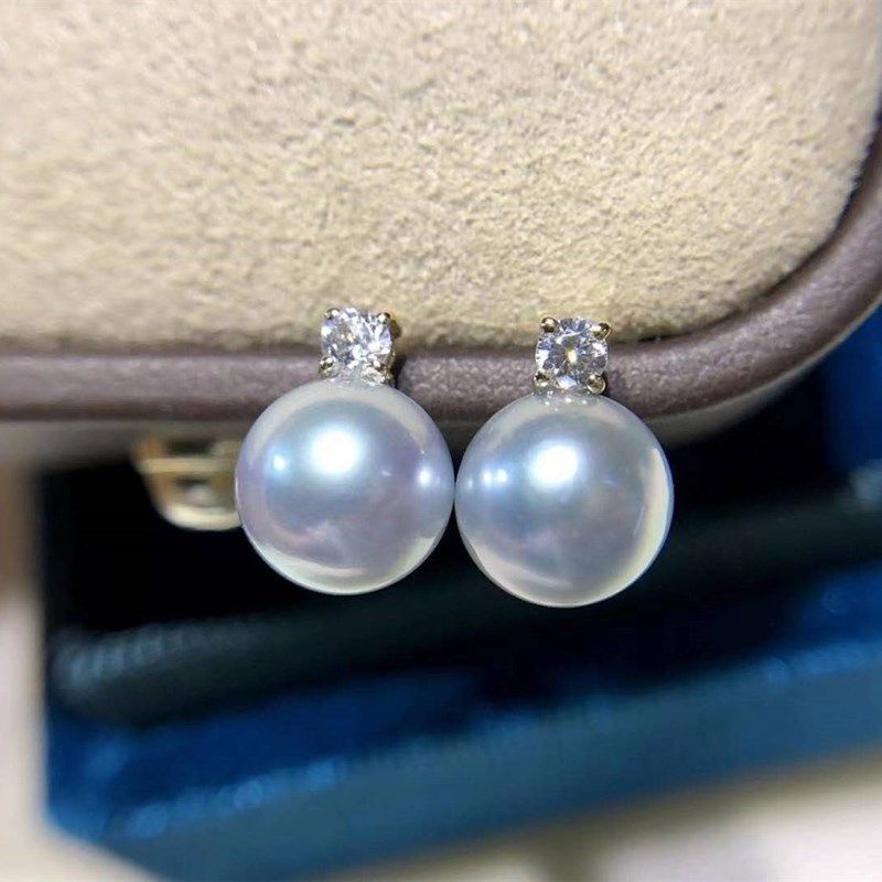 日本akoya真多麻耳钉18k黄金王妃款气质天然银灰海水珍珠耳饰纯银