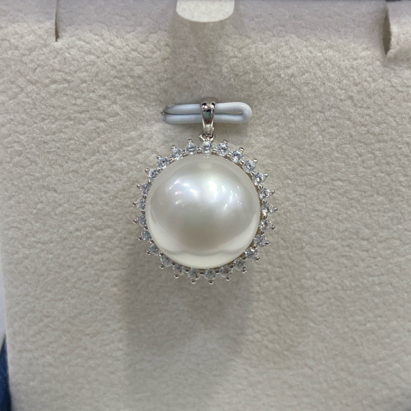13-14mm大澳白吊坠925纯银异形巴洛克冷光海水珍珠毛衣链坠女特价