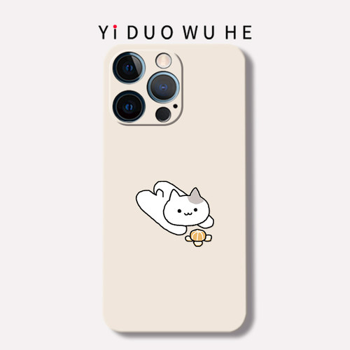 18一朶午荷16适用苹果iPhone13Mini手机壳12pro磨砂XR简笔14猫咪11简约MAX萌宠15/17