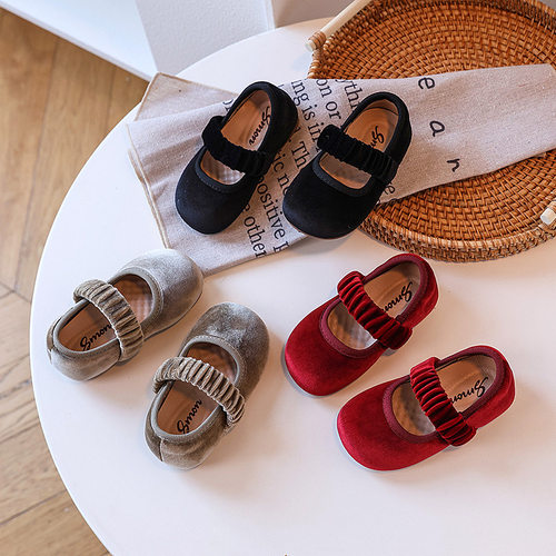 秋季丝绒鞋女童浅口单鞋豆豆鞋