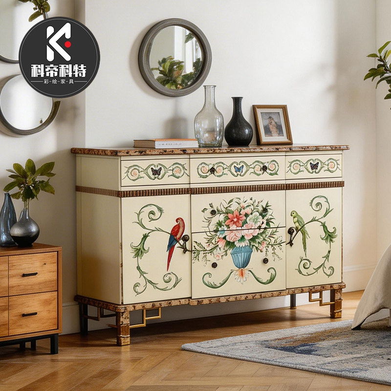 美式乡村实木餐边柜靠墙储物柜多功能茶水柜客厅收纳柜斗柜边柜