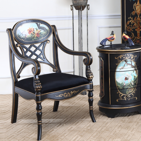 美式休闲椅子单人扶手轻奢实木法式复古灯芯绒小户型客厅卧室阳台