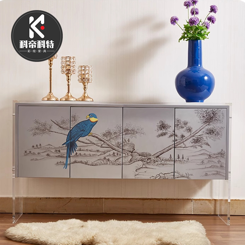 客厅家用餐桌手绘餐边柜浪漫