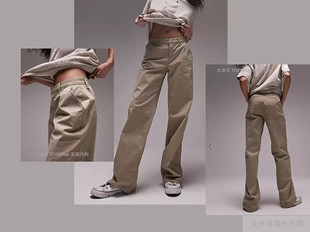 大米可英国代购 驼色中腰直筒休闲裤