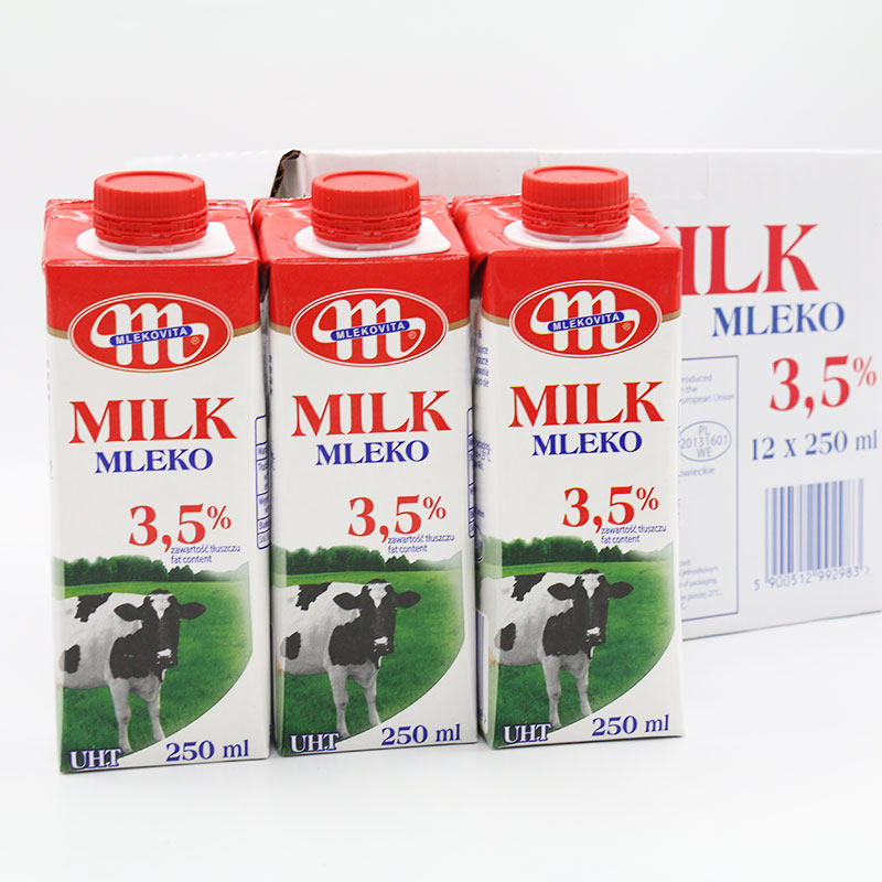 波兰原装进口MLEKO乐口妙维塔全脂牛奶250ML*12瓶 高温灭菌纯牛奶