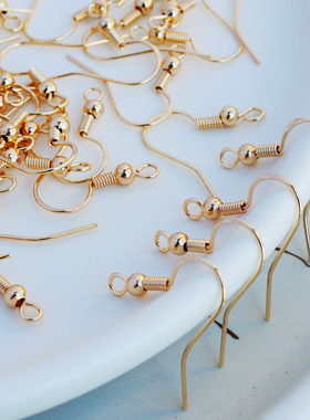 14k包金保色敲钢印S925字带珠带弹簧耳钩diy饰品耳环耳挂耳吊饰品