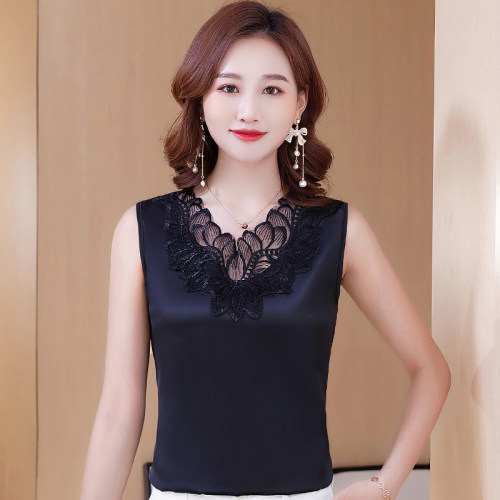 蕾丝花边仿真丝背心洋气吊带女