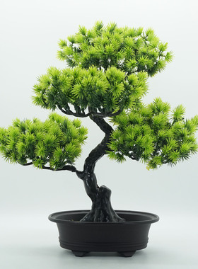 新款仿真假松树迎客松盆栽室内绿色植物装饰摆件桌面塑料花盆景