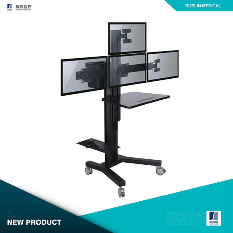 四屏显示器支架小推车机房图书馆办公室远程监控多屏移动电脑台车
