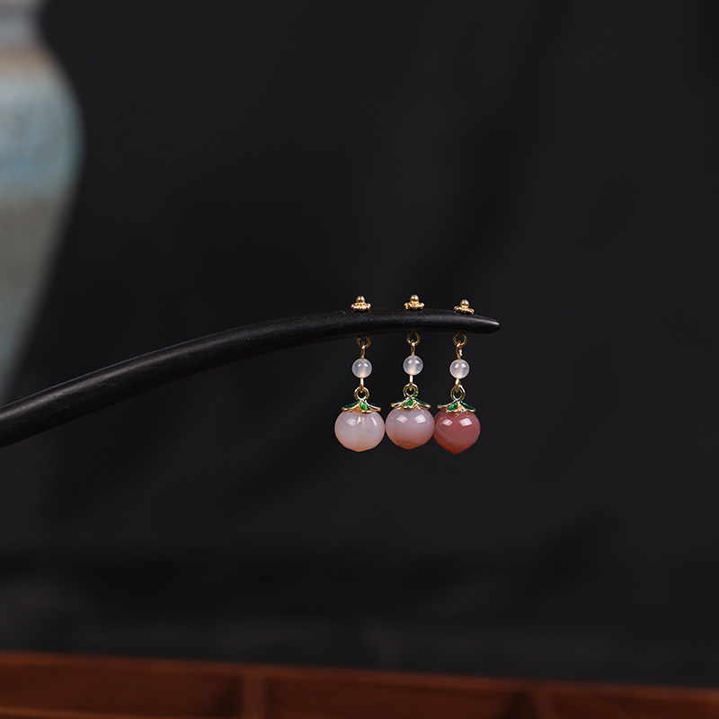 【水蜜桃】黑檀实木发簪南红玛瑙新中式流苏簪子简约现代汉服发钗