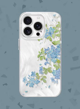 【花落了】文艺蓝色花朵适用iPhone15/16promax手机壳红米K70羽纱vivos19华为mete60pro小米15一加ACE3苹果14