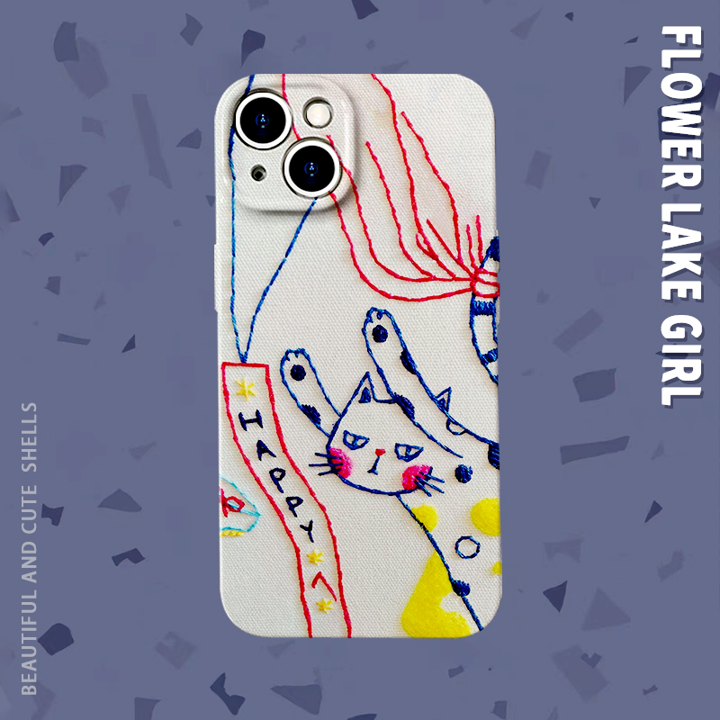 Happy~简约抽象线条猫咪适用iPhone16/15promax手机壳华为pura70菲林小米14畅享70软vivoS19硬iqooneo9苹果14