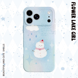16pro手机壳华为P70苹果13红米k60卡通vivoX100软opporeno12畅享70 淡蓝油画雪人适用iPhone17 雪夜童话