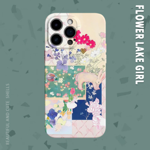 復古花圃拼圖適用iPhone16 15promax手機殼華為mate60軟OPPOreon12vivoS20蘋果14一加ACE3小米15 花間兔