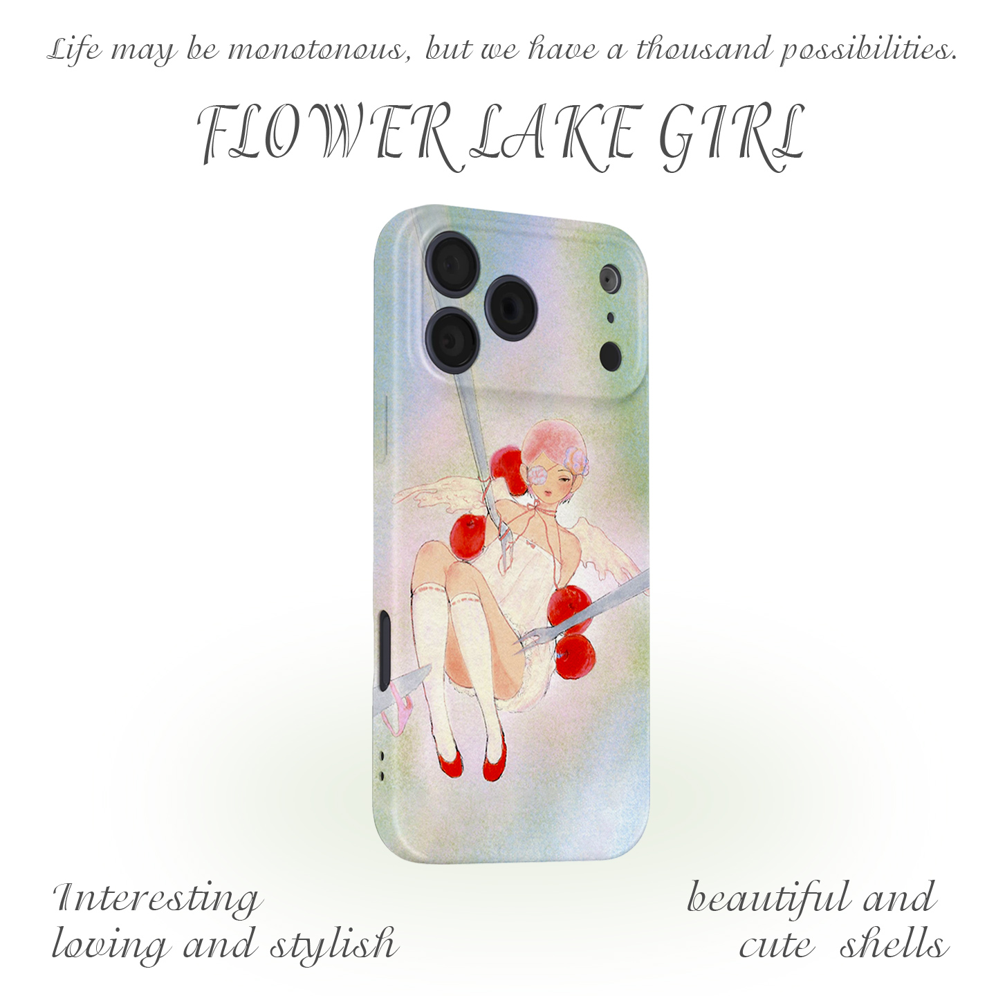 【艺术樱桃少女】手绘浪漫手机壳