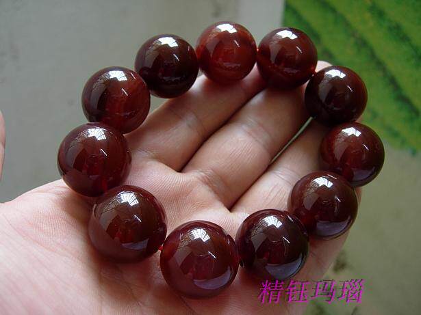 正品纯天然巴西玛瑙手珠手链20mm本命年 圆珠手串男款 父亲节礼物