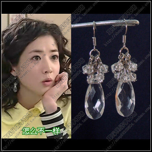 崔贞媛七公主美七仿水晶水滴耳环明星同款925纯银耳钩 无耳洞耳夹