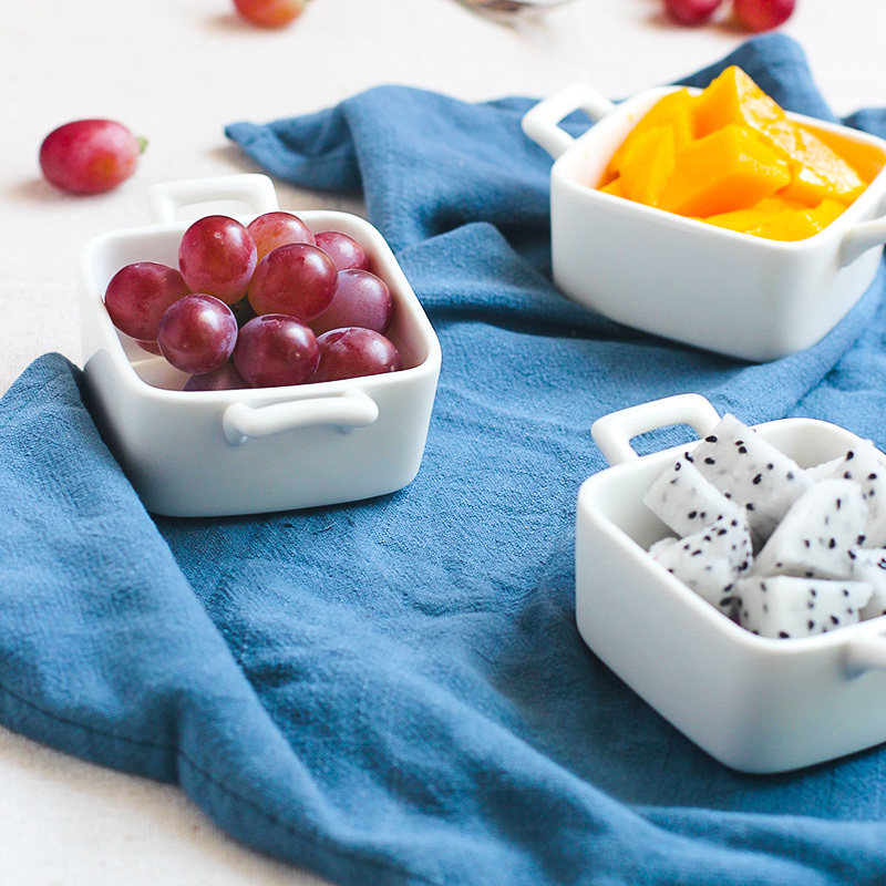 欧式带手柄双耳四方陶瓷碟子小菜碟蛋糕碟家用创意白色