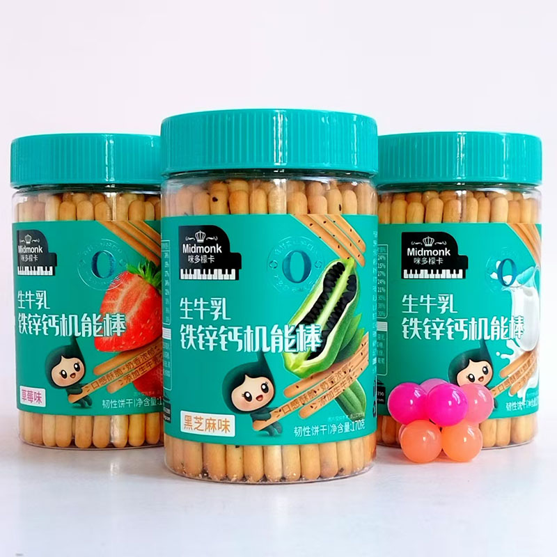 咪多檬卡生牛乳铁锌钙机能棒棒饼干170g炭烧棒芝麻草莓味奶香零食