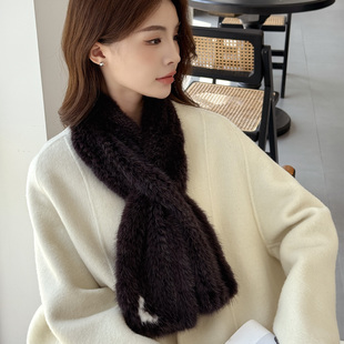薇儿卡欧美气质L字母冬季 围脖水貂毛方双面编织毛皮草大衣长围巾