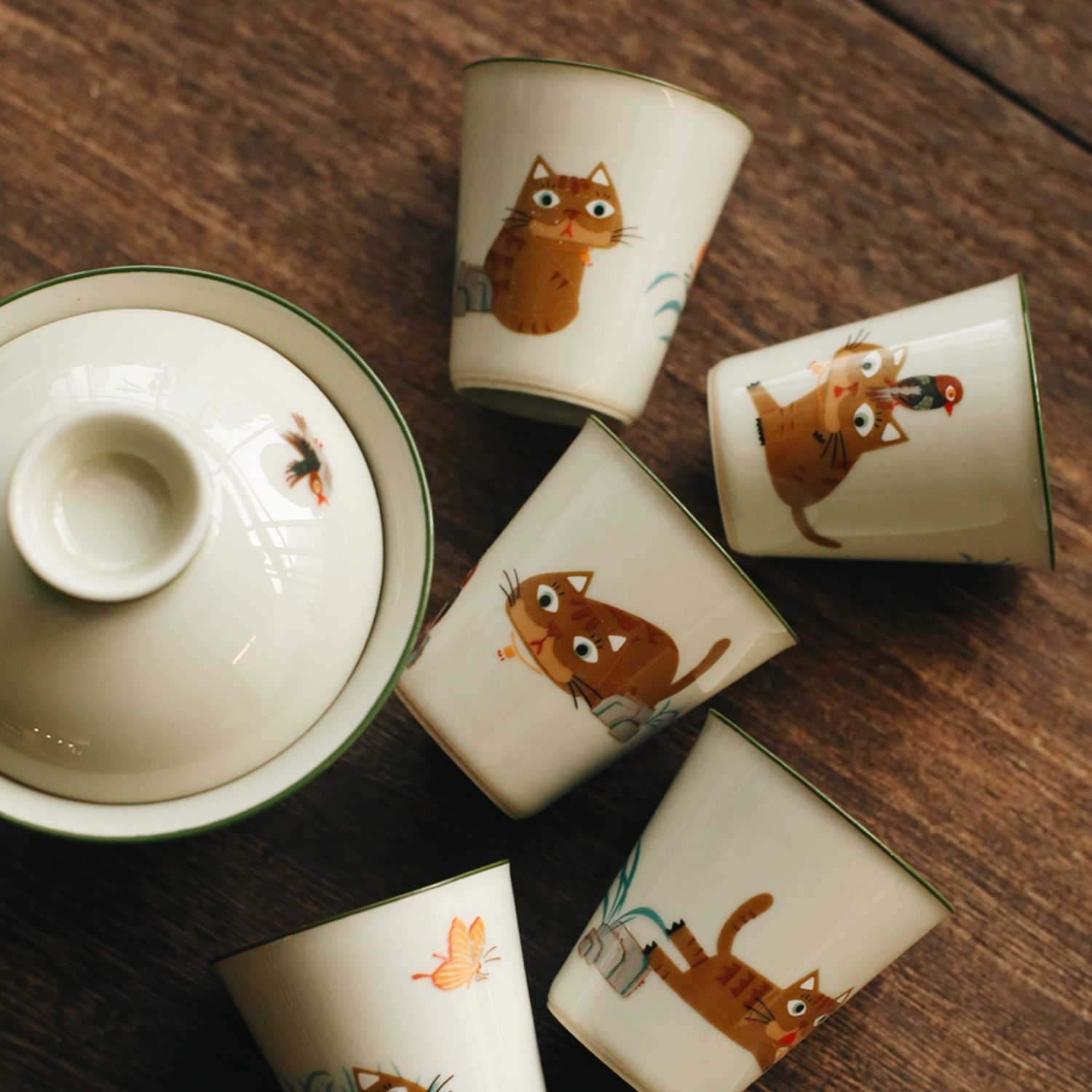 卢清德设计师 可爱创意喵星人家用泡茶盖碗陶瓷功夫茶具套装茶杯,餐饮具,茶杯,淘宝优惠券,粉丝福利购,淘宝优惠卷