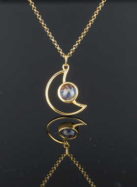 月轮纯手工银镀金镶嵌天然陨石