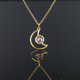 【月轮】纯手工银镀金镶嵌天然陨石吊坠宇宙项链星星切片太空陨铁