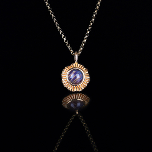 925纯银镶嵌天然铁陨石切片吊坠痞链子宇宙星星嵌入 太阳之神