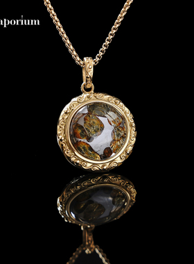 天然肯尼亚橄榄陨石切片科学吊坠