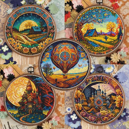 法国DMC线R线十字绣 现代圆形风景2 简单手工礼物saga风景现代画