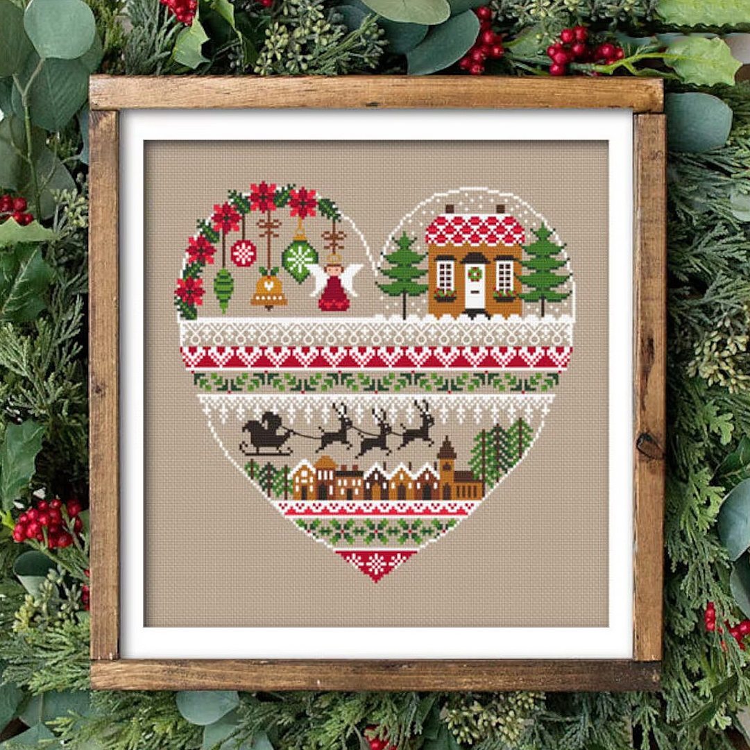 法国dmc线r线十字绣 圣诞之心 卡其布手工礼物节日简单现代客厅