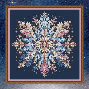 法国DMC线R线十字绣 彩色冰凌花 藏蓝布saga手工客厅装饰画雪花