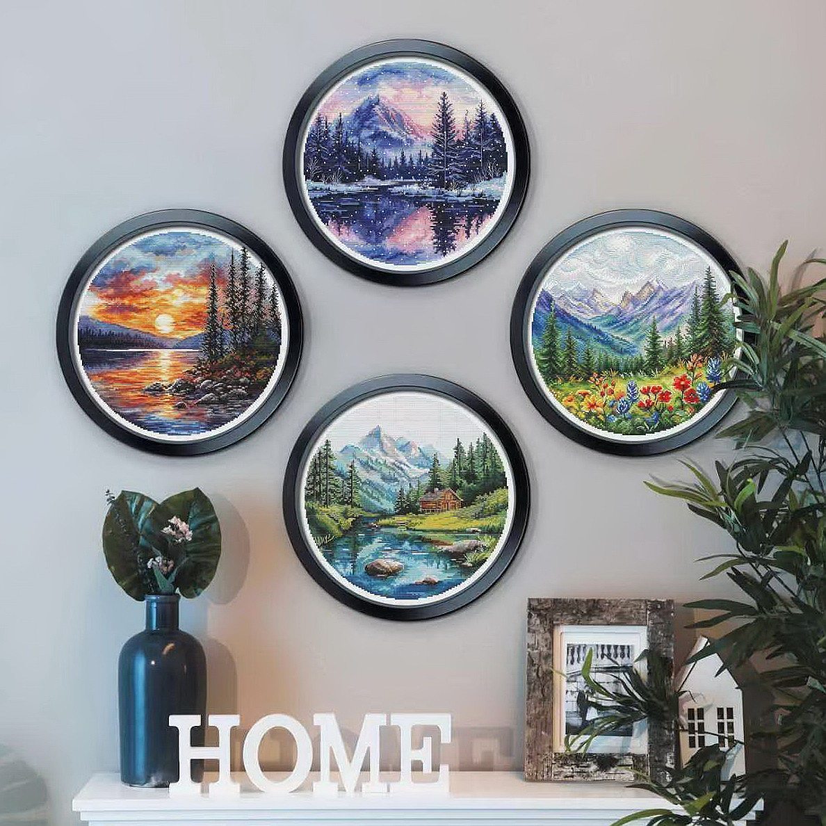 法国DMC线R线十字绣 圆形森林风景 印花手工简单满绣照片墙saga