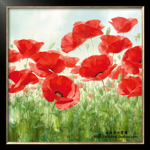 小房子十字绣 正品法国dmc套件-油画罂粟园 满绣花草美图挂画摆件