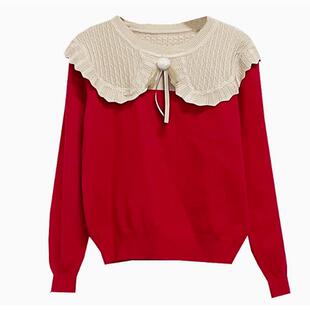 气质百搭针织衫 蕾丝花边娃娃领打底衫 上衣6808 新款 春季