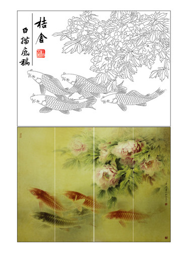 勾线龚雪青富贵有余一张工笔画