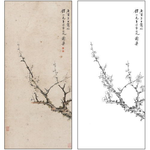 谢稚柳花鸟工笔画白描底稿《梅花》临摹勾线高清打印稿XZ58