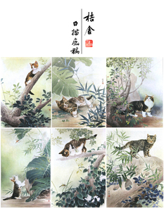 【无步骤】工笔画白描底稿邢诚爱猫咪一套六幅尺寸44*60厘米-08ZY